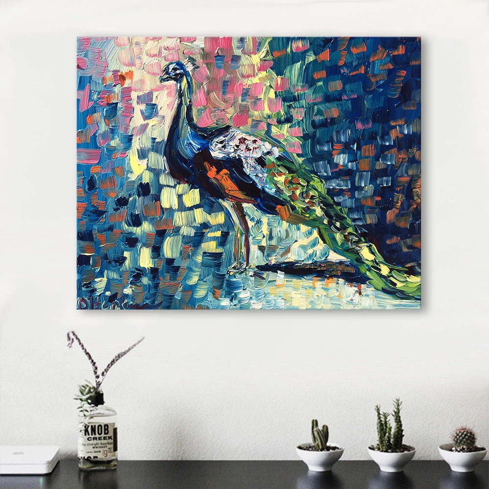 HDARTISAN Modern Abstract Animal Painting Canvas Art Colorful Peacock