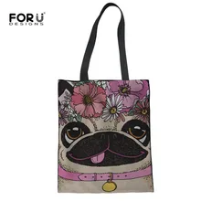 FORUDESIGNS/милые женские сумки для покупок с принтом Мопсов, женские сумки для покупок, защита окружающей среды, сумки для продуктов, пляжные большие складные сумки, Mujer