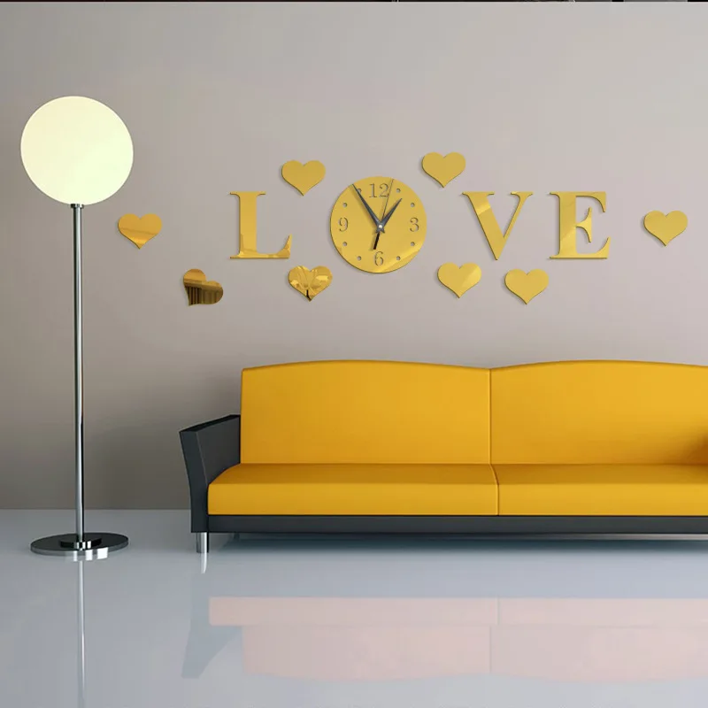 buy DIY Creative Personality Love Background Mirror Wall Stickers Wall Clock Sweep Clock Clock Crystal Wall Stickers
