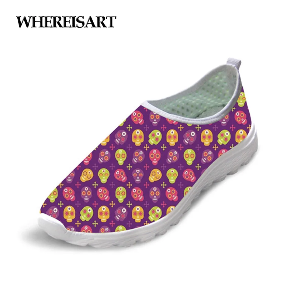

WHEREISART Skull Candy Brand Design Summer Flats Sneakers Women Casual Women's Breathable Comfortable Mesh Shoes Zapatos Mujer
