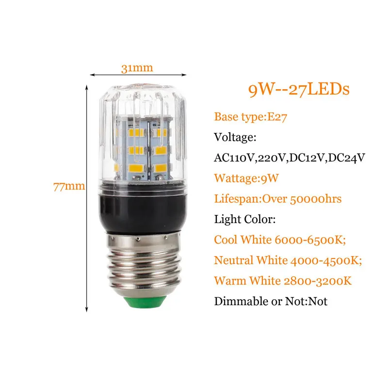 Светодиодный лампы E27 E14 E12 E26 5730SMD 110V 220V DC 12V 24V 27 Светодиодный s 7 Вт Светодиодный Светильник Мозоли рождественские люстры лампы в форме свечи освещения