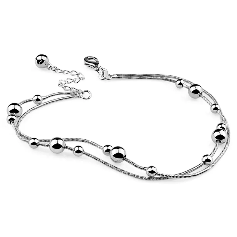 

New fashion girl bell anklets.Solid 925 sterling silver women anklets.Contracted double snake chain 26 cm anklets.silver jewelry