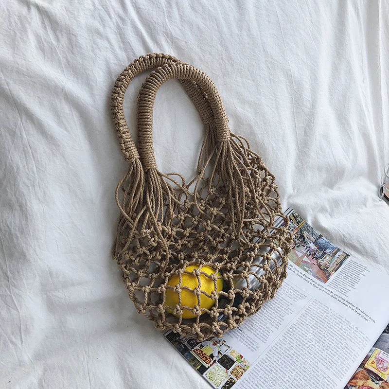 

Handmade Hemp Woven bag Women Hollow Network Bags Large Capacity Lightweight Handbag Summer Travel Beach Bag New 2019