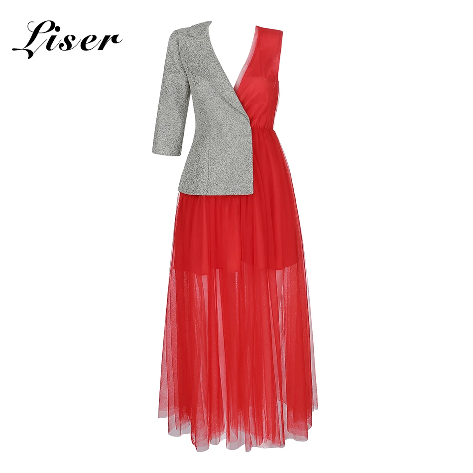 Liser новое летнее женское платье с v-образным вырезом, Сетчатое платье, сексуальное облегающее элегантное Клубное платье знаменитостей, вечерние платья красного цвета, Vestidos