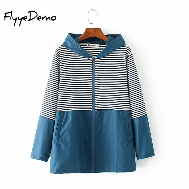 

4XL Plus Size Women Basic Jacket New Fashion Hoodied Outwear High Quality Windbreaker Female Cotton Linen Striped Jacket 2019