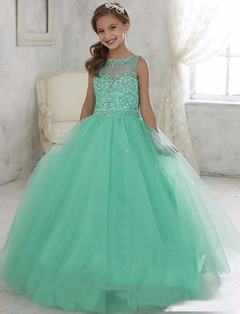 fashion Princess light green Flower Girl Dresses 2016 new o neck