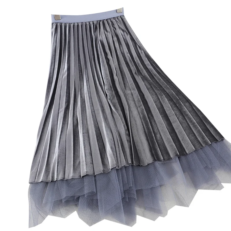 Новинка 2019 года для женщин супер фея кружево сращены бархатная юбка осень Высокое качество Элегантный Тюль Длинные плиссированные ЮБК