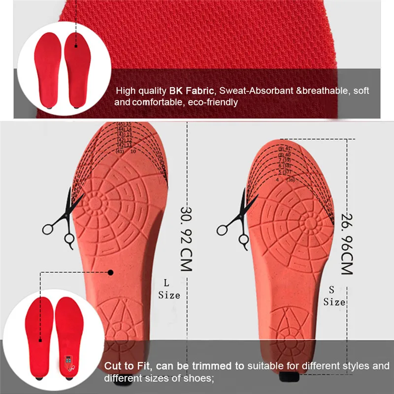 Upgraded 2000mAh Heating Insoles Breathable BK Cloth Electrically Heated Pads Foot Warmers for Women Thermal Insoles Gift 1 Pair