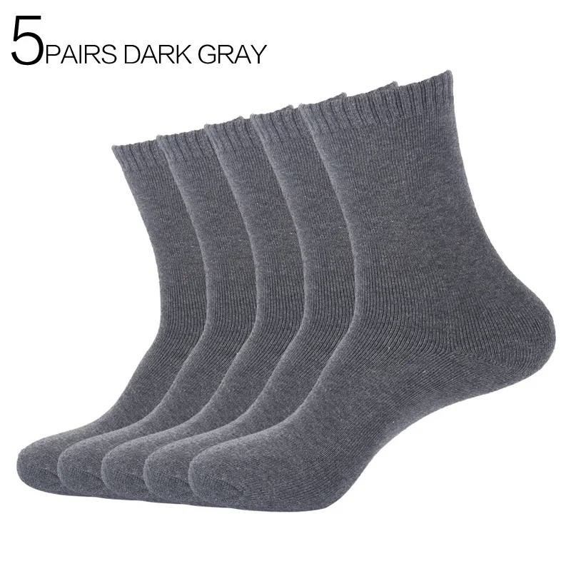 5 пар/лот Eur39-44 мужские зимние толстые махровые бизнес хлопковые носки мужские высококачественные модные теплые носки s345 - Цвет: 5Pair Dark Gray