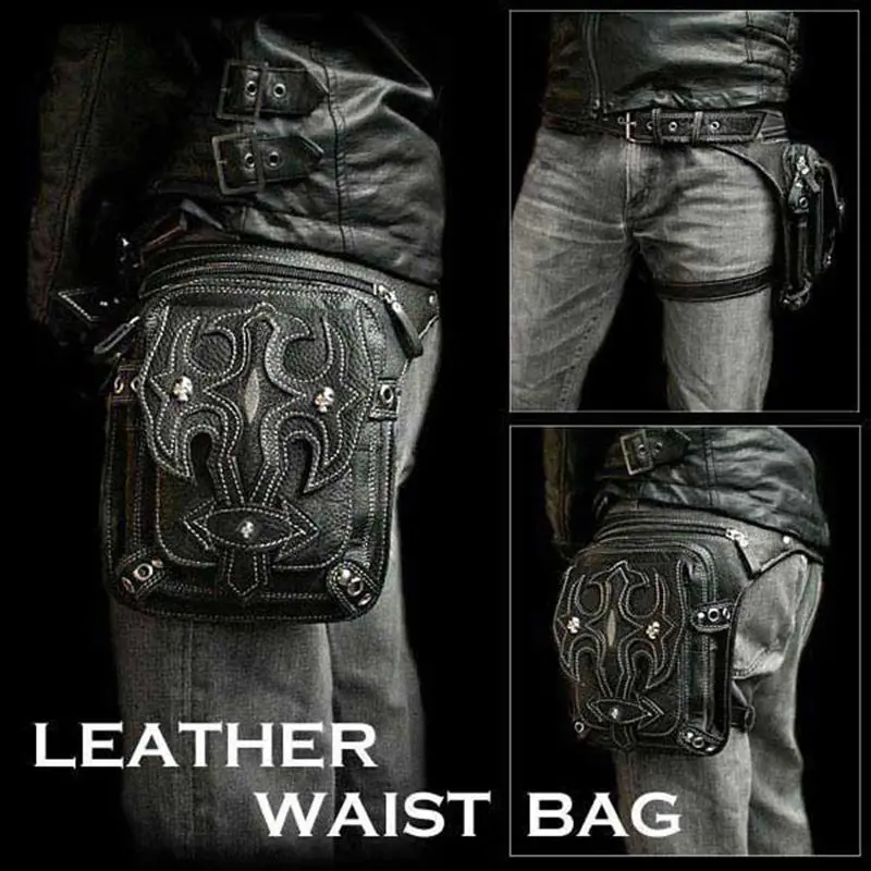

Men Retro Leather Waist Fanny Leg Bag Motorcycle Rider Punk Rock Messenger Pack