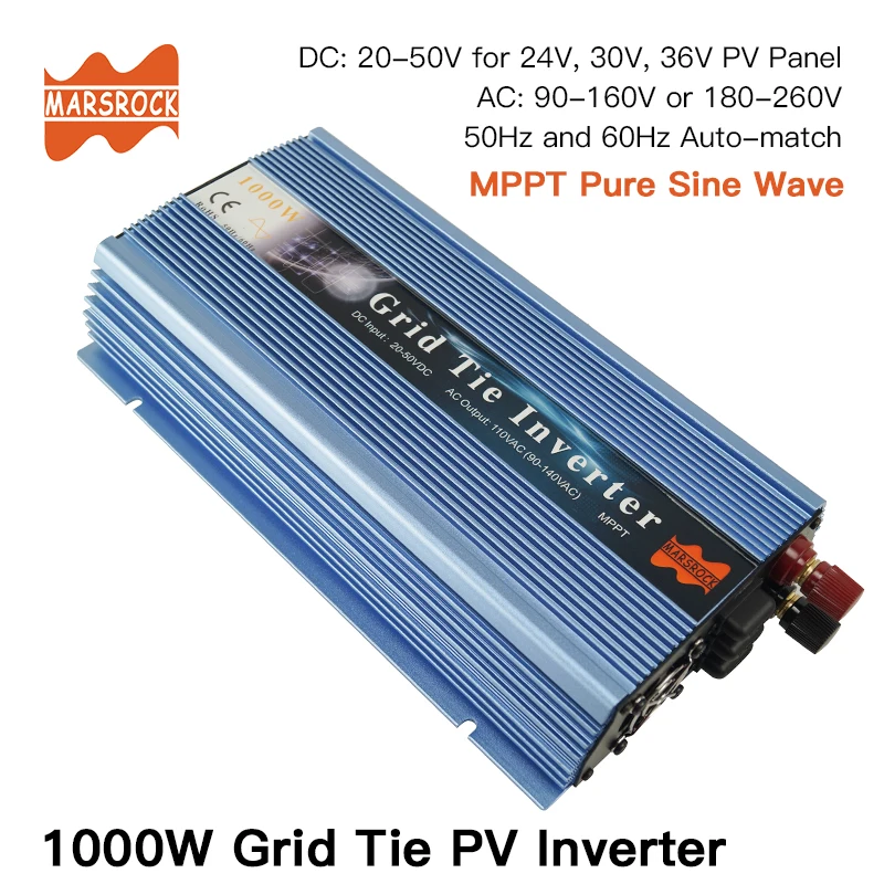 Сетка галстук микро инвертор 1000W 20V-50VDC, 190 V-260 V AC, работоспособный для 1200 W, 24 V, 30 V, 36V солнечная панель или ветровая система, золото