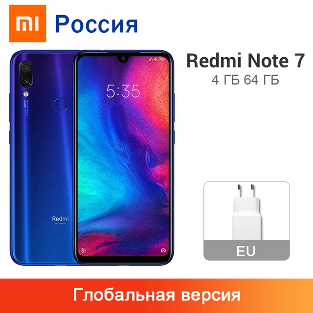 18 месяцев гарантия! Глобальная версия Смартфон Xiaomi Redmi Note 7 4ГБ 64ГБ 48Мп камера 4000 мАч Snapdragon 660 Восемь ядер