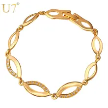 U7 Золотой Цвет Стразы Браслет На Руку Ювелирные Изделия Оптом 21 см Звено Цепи Браслет Женский H544