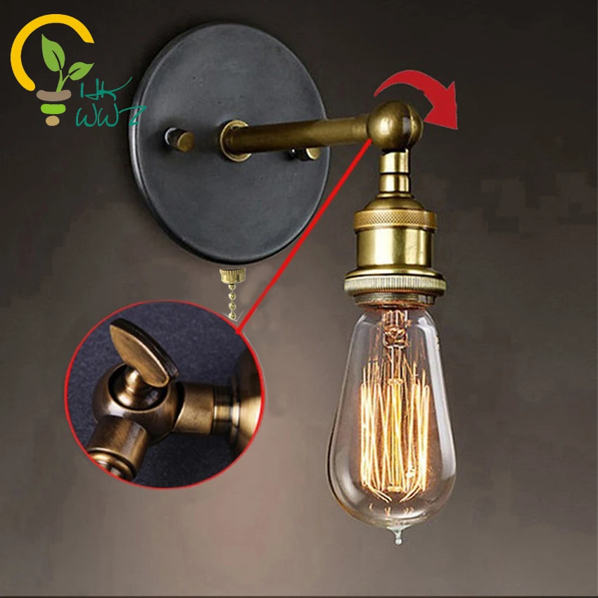 Art Nouveau Wall Light with Pull Cord Switch Wall Lamp Brass Effect Lights 