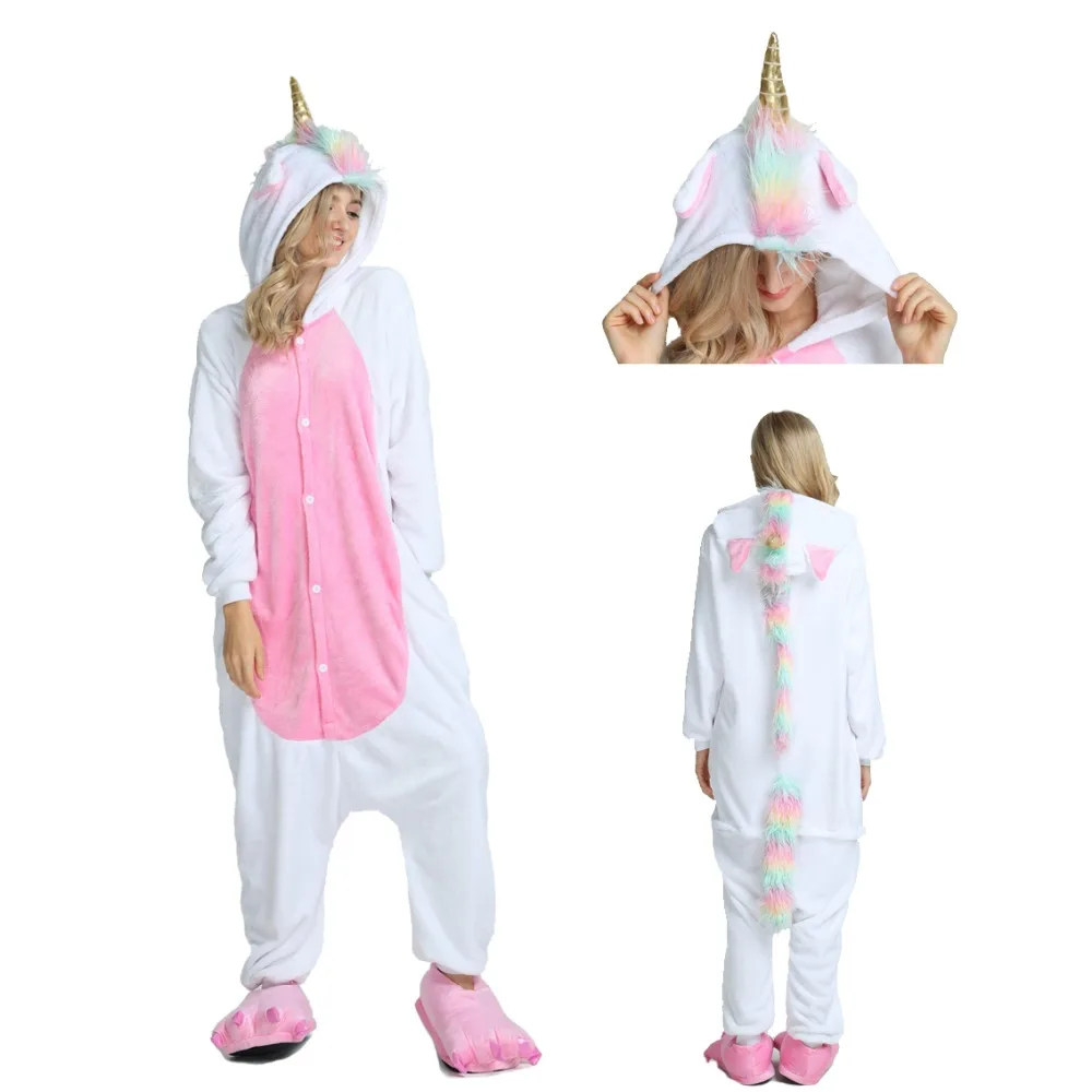 Kigurumi/Пижама с единорогом для девочек и мальчиков; одежда для сна с животными; Детский комбинезон; зимняя Пижама для малышей; Пижама с рождественским оленем, львом, пандой; женская пижама