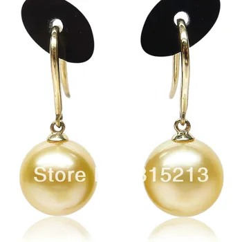 

wb00397 LIGHT GOLD!AAA 9-10MM GENUINE SOUTH SEA PEARL 14K GOLD EARRING (N0413)