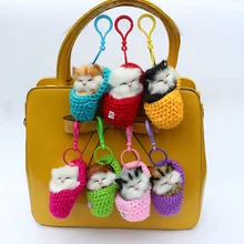 5pcs Mini Sleeping Cats Simulation Shoe Kittens Knitting Plush Toys Key chain Key ring Decoration Toy