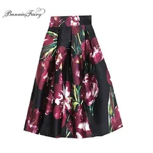 BunniesFairy Осенняя Высокая уличная Женская королевская винтажная фиолетовая тюльпана ретро цветочный принт Высокая талия Расклешенная юбка миди