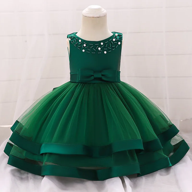 Платье для малышки платье для новорожденной; платье для крещения крестильное платье для празднования первого дня рождения Детское платье с цветочным рисунком из фатина одежда для маленьких девочек vestido, L5017XZ - Цвет: Dark green