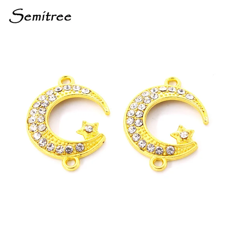 

Semitree 10pcs/lot 24mm Rhinestone Gold Star Moon Connectors for DIY Bracelets Exquisite Charms Jewelry Making Accessories