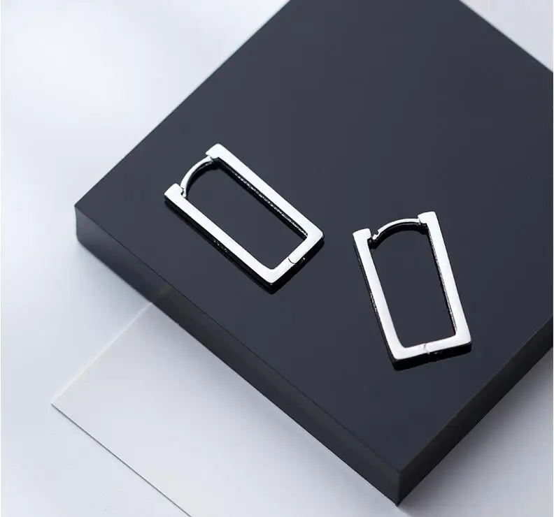 Square Hoop Silver Earrings 100% 925 Sterling Silver Earrings Silver Jewelry