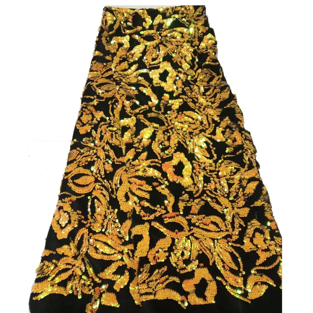 

2018 Golden Color African Lace Fabric 3D High Quality Sequins Lace Skirt
