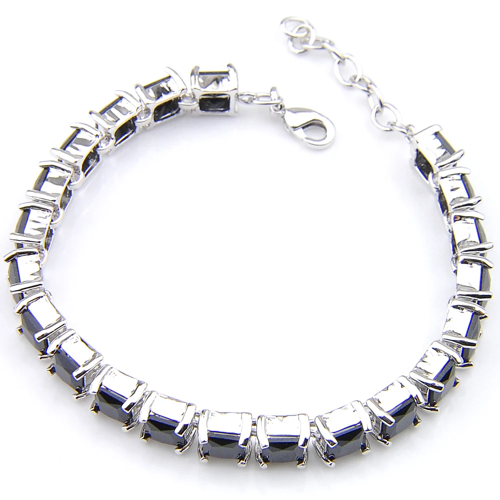 LuckyShine Fashion Fire Square Black Onyx Crystal Zirconia Silver Chain Bracelets for Russia USA Ukraine Wedding Party Gifts