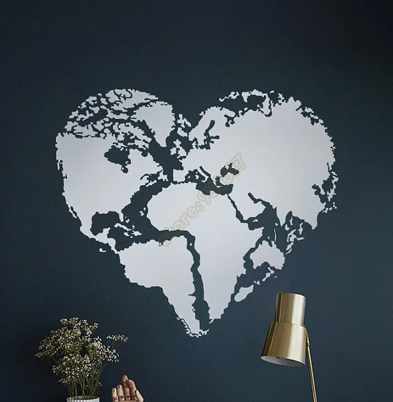 

World Map Heart Shaped Design Vinyl Home Decal Office Decor Living Room Removable Abstract Wall Sticker For Bedroom B521