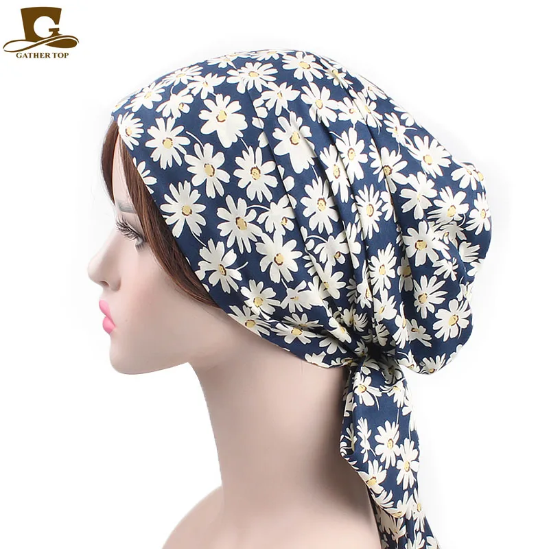 

Vintage women cotton Daisy head scarf sleeping bonnet Flower Rose turban headband head hair wrap cap Bandanas