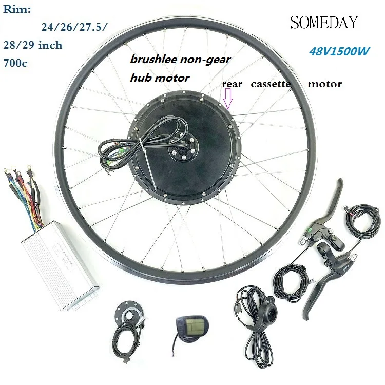 

E-bike conversion kit 48V1500W rear cassette brushless non-gear hub motor electric bicycle with LCD5 display