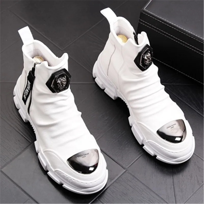 

Autumn and winter men's ankle boots fashion tide men's casual Martin boots white denim thick bottom increased youth leather boot