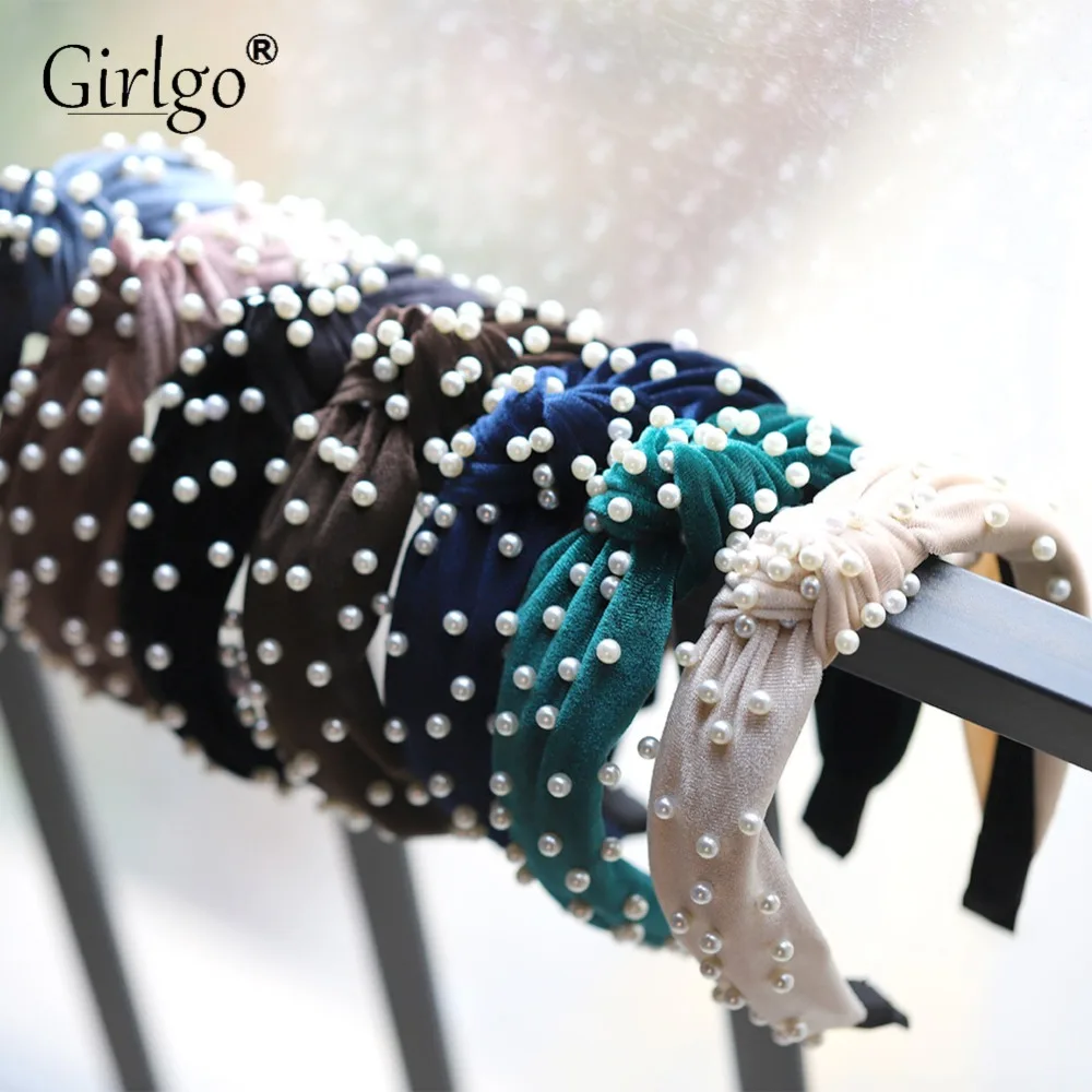 

Girlgo Fashion Korean Cotton Fabric Knotted Headbands for Women 2019 Trendy Simulated Pearl HairBands Hair Accessory Jewelry