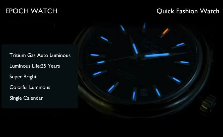 EPOCH 6029 г, мужские деловые автоматические механические наручные часы с тритиевым газом, светящимся сапфировым зеркалом