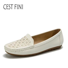 CESTFINI Blanc Chaussures femmes en cuir chaussures plates glissent sur pour femmes oxford Mode impression Casual Chaussures # F014