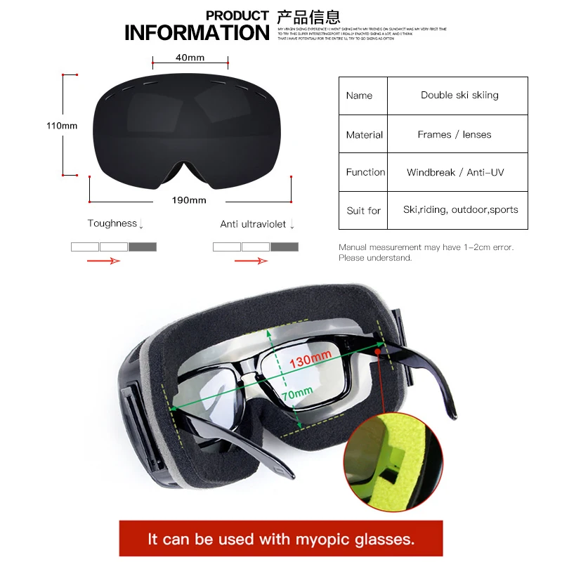 Для мужчин Для женщин Анти-Туман Лыжные очки двойные слои UV400 Анти-туман большой Лыжная маска очки лыжные очки для сноуборда и лыж держать очки Myopia оправа