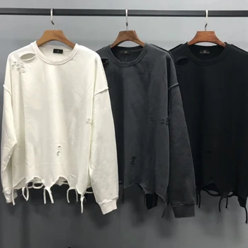 

2020 Oversize Inside Out Distressing Sweatshirt Kanye West Ripped Raglan Pullover Hip Hop Streetwear