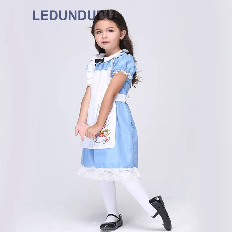 Kids Alice In Wonderland Cosplay Costumes Girls Princess Dress Halloween Party Fancy Suit Clothes Children Blue Maid Clothes (4)