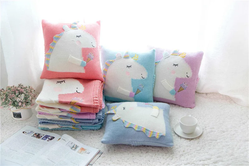 Baby Blanket Toddler Infant Newborn Knitted Blanket Pram Cot Bed Moses Basket Crib Cartoon Unicorn Nursery Sleeping Pillow