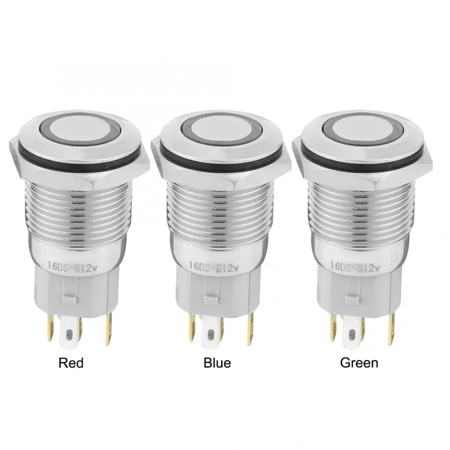 

40pcs 16mm Self-locking Metal Push Button Switch 12V LED Light 5-Pin Switch