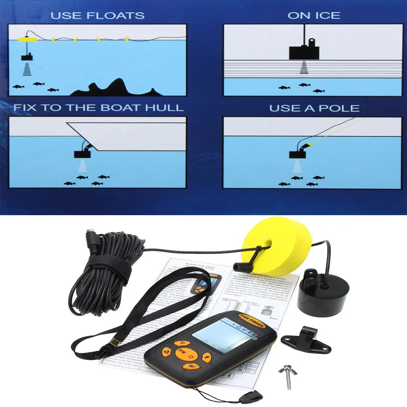 25ft كابل المحمولة صياد السمك 100 متر عمق الصيد الاستشعار سونار Fishfinder إنذار محول أسلم