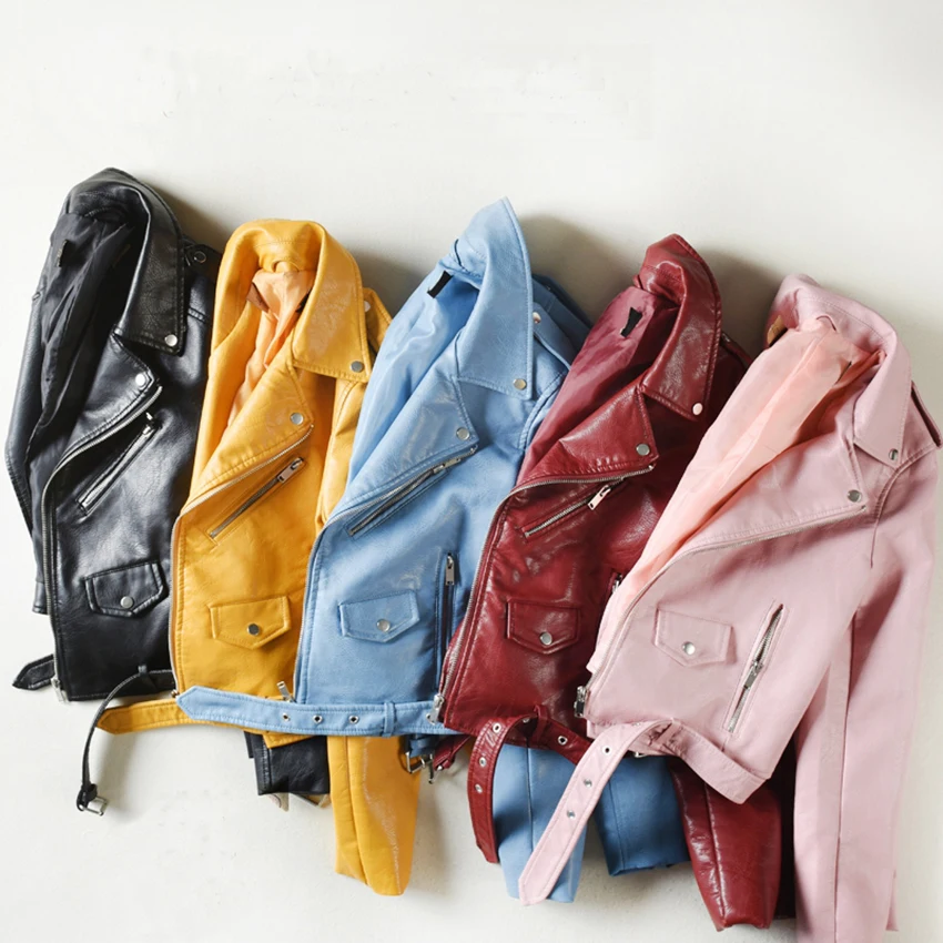 

New Leather Jacket Women Fashion Five Colors Motorcycle Coat Slim Short Faux Leather Jackets Epaulet Punk PU Jacket Female Mw082