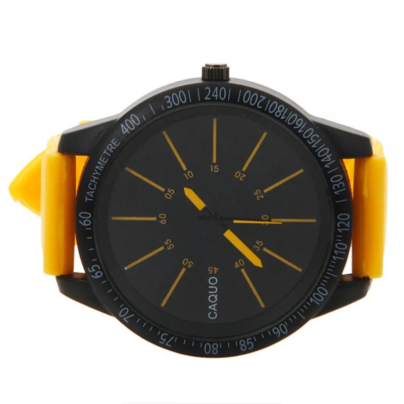 Мужские часы с черным циферблатом и желтым силикагелевым ремешком из Нержавеющей Стали Спортивные кварцевые наручные часы heren horloge reloj de hombre
