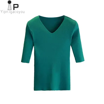 

Harajuku Knitted Sweater Women Pullover Autumn Plus Size Black Green Half Sleeve Coat Women Knitwear Sweater Jumpers Ladies Tops