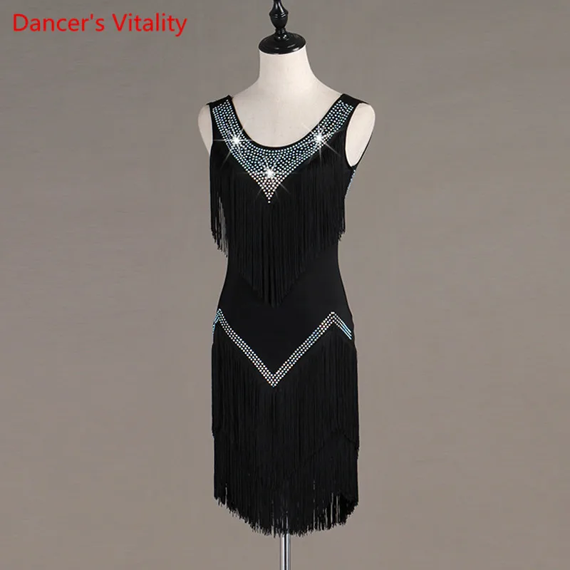 Заказ Новый стиль для латинских танцев спандекс кисточкой латиноамериканское танцевальное танец латинские платья для конкурсов платье