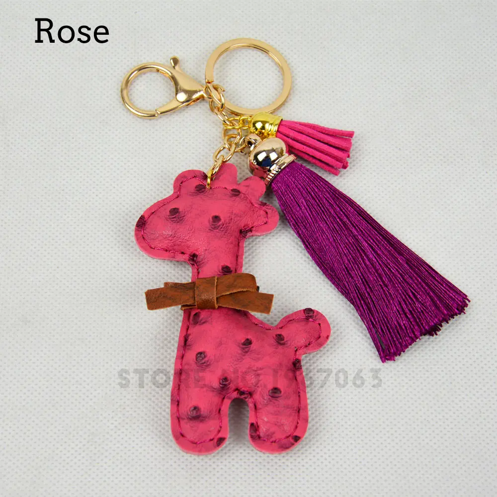 Colgante pequeño de jirafa de cuero colorido con borla de seda de lujo, accesorio para bolso de mano, decoración pequeña para bolso de mano, bolsa EVA