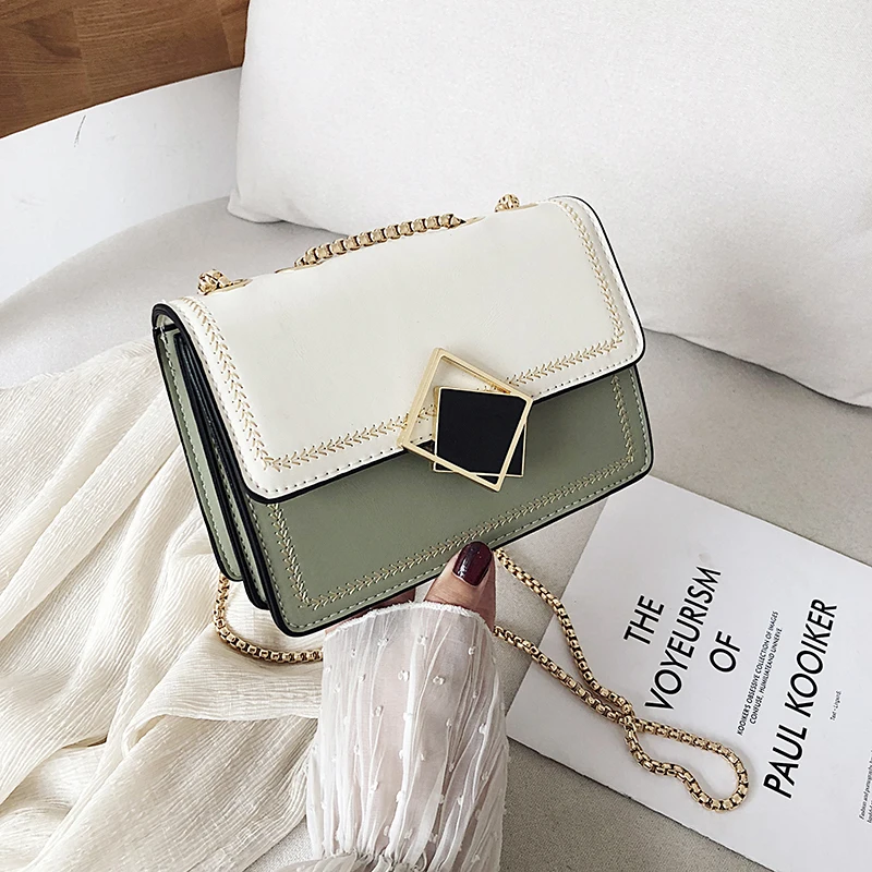 

Fashion Paneled Woman PU Leather Shoulder Bag Chain Small Square Bag Brand Luxury Handbags Women Crossbody Bags For Designer Sac
