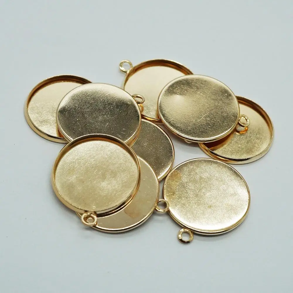 

10PCS/lot inner size 20mm gold round Metal cabochons Base for making necklace jewelry used on leather cord Pendant Tray supply