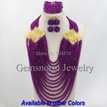

Exclusive Big African Beads Jewelry Set Long Nigerian Wedding Full Beads Set Purple Beads Jewelry Set Free Shipping GS183