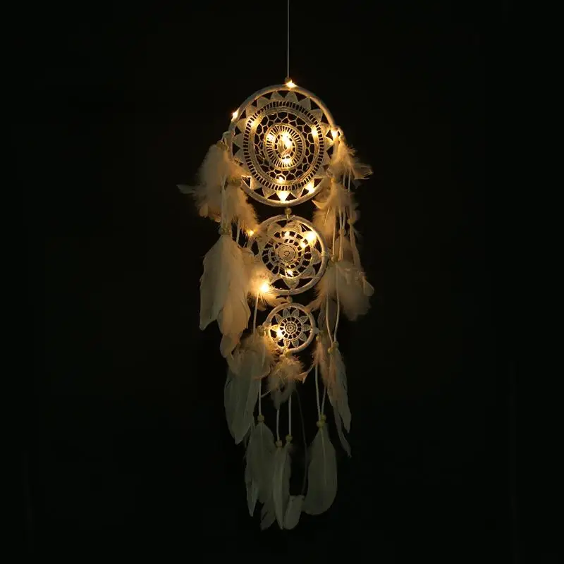 Ручной работы перо Ловец снов колокольчики освещение кулон свадебное украшение дома Ловец снов E5M1