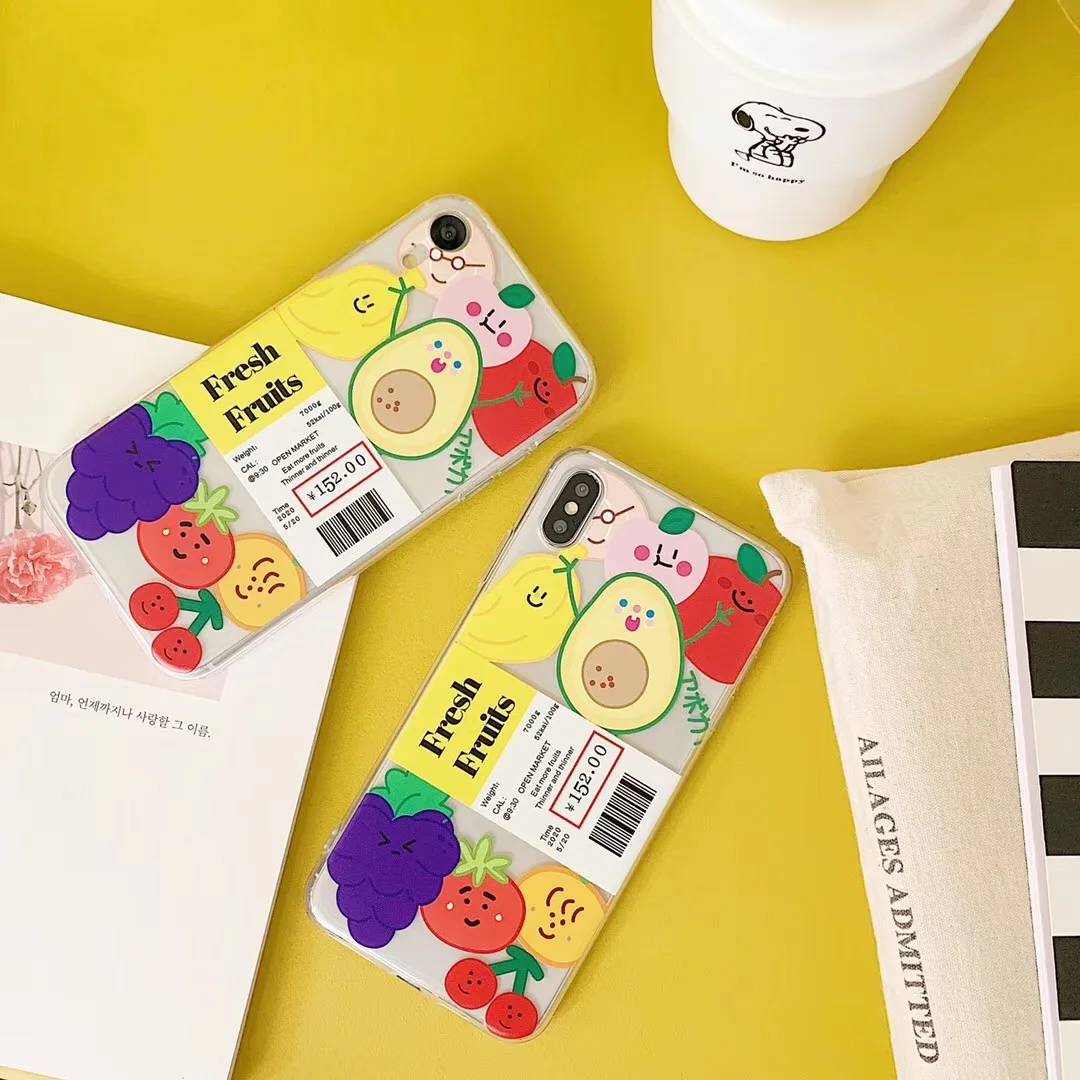 

INS summer limited fruit barcode phone case For iphone Xs MAX XR X 6 6s 7 8 plus cute avocado peach clear soft TPU back Cover